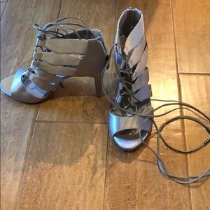 BCBG strapping satin stilettos - soft silver